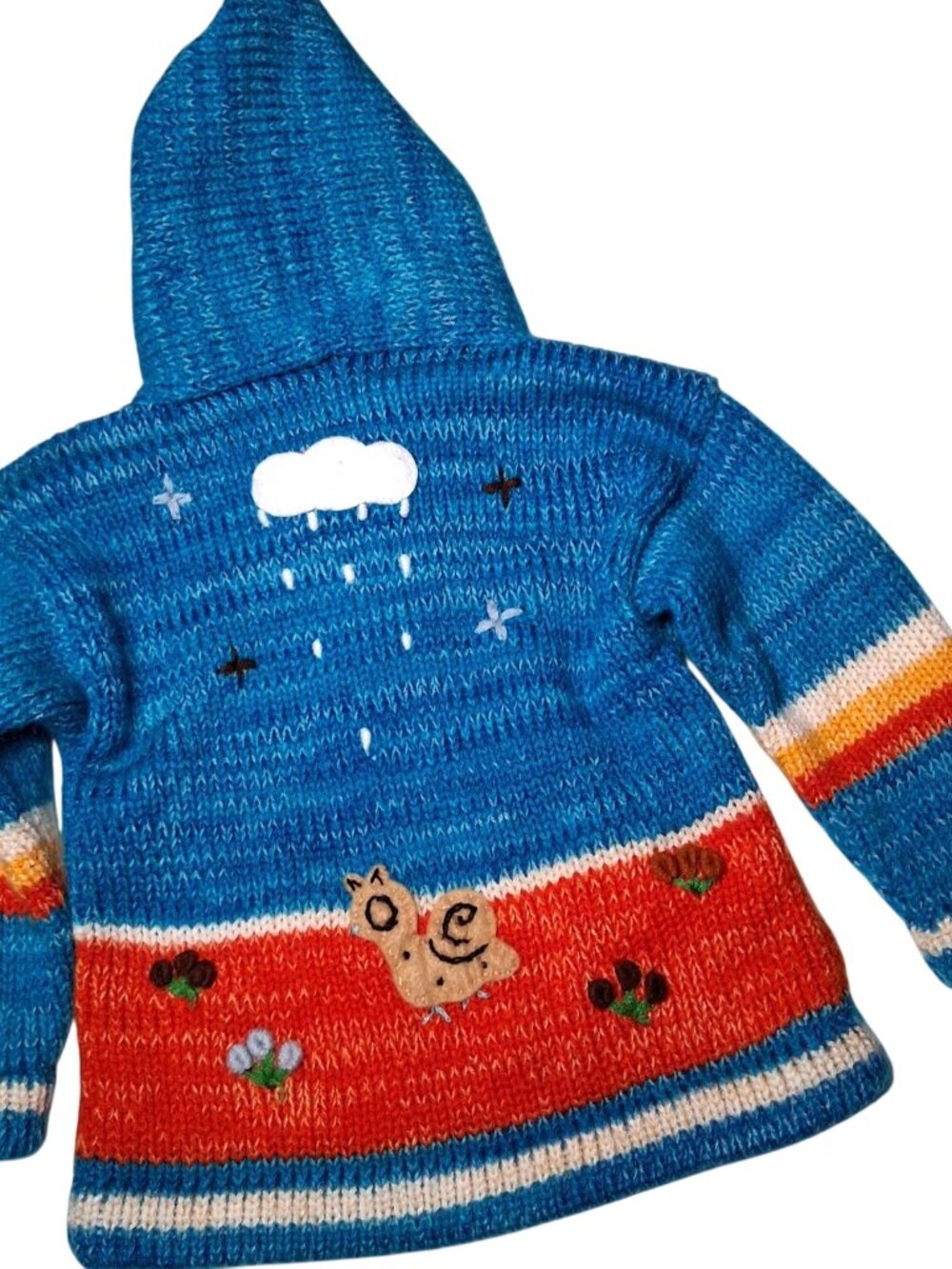 Hand Knit Peruvian Cardigan Sweater Kids Blue Mountain Sheep Sun Snail Zip - Picture 2 of 16